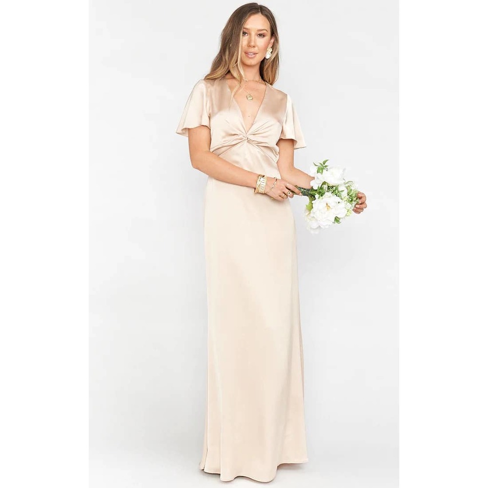 Show Me Your Mumu Rome Twist Gown in Champagne Luxe Satin Size XL NP
